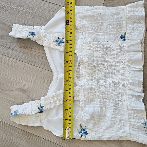 Kirious Cottagecore Dainty Pointelle Embroidered Ruched Cami Crop Top Small - Picture 7 of 12